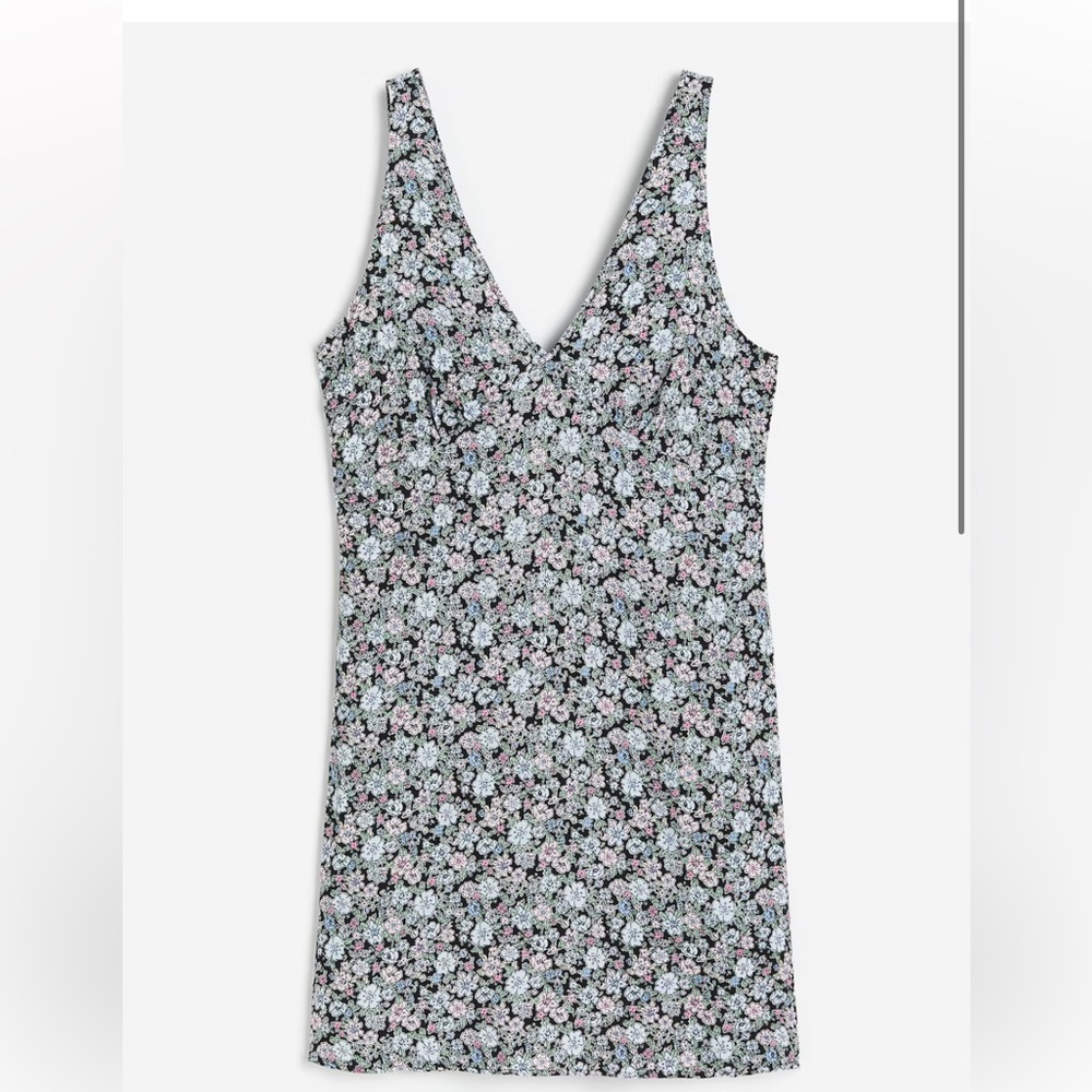 H&M - Tie-detail V-neck Dress - Medium - Black Floral